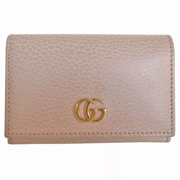 Auth GUCCI GG Marmont Card Case pink beige leather - Picture 1 of 10